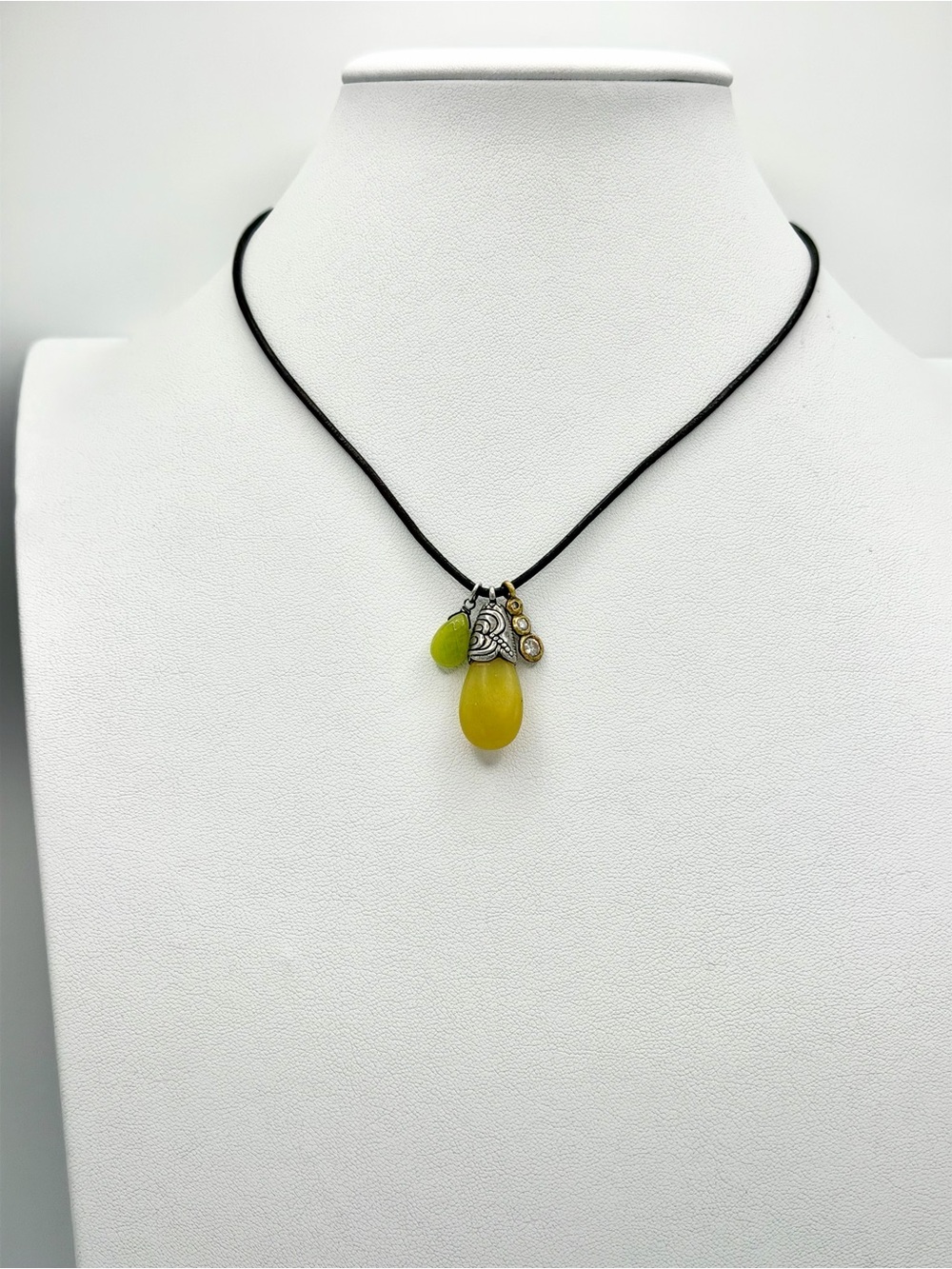 Silpada Vintage Sterling Silver CZ Lemon/Lime Quartzite & Brass Accent Necklace